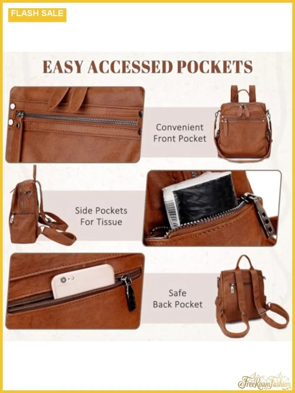 Faux Leather Women's Small Backpack Purse, Fits 9.7